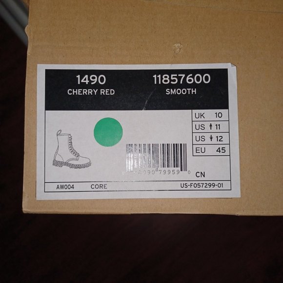 Sold - Dr. Martens 1490 Boots US Men's Size 11 Cherry Red Smooth Leather 10 Eye - Picture 12 of 12